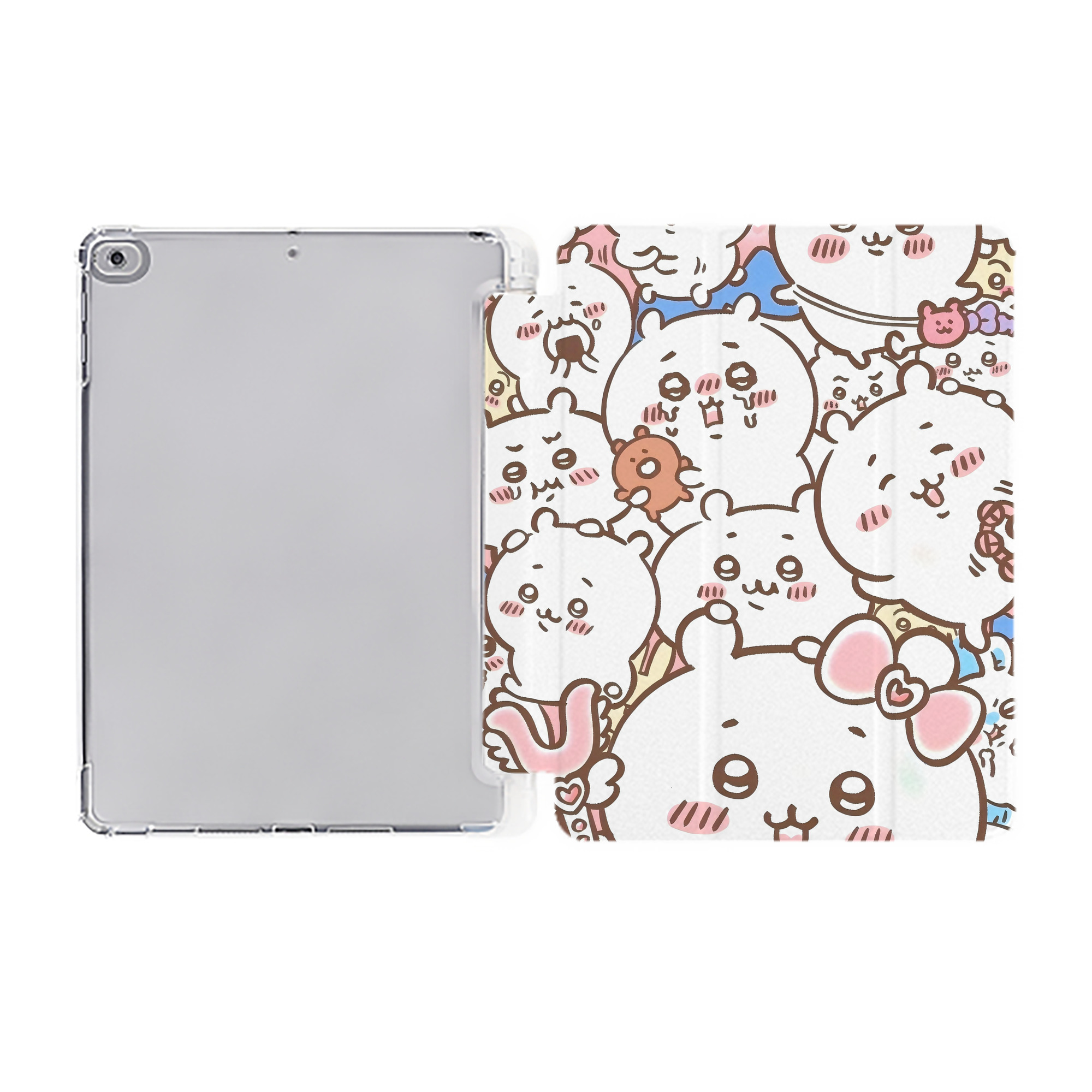 （画像用） ちいかわ Chii-kawa IPad ケース ペン収納付き 三つ折りスタンド PUレザー×シリコン 対応機種9.5/10.5/10.9インチ